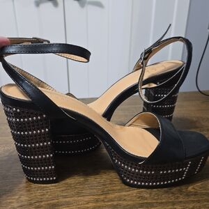 Nicole Miller Black Studded Block Heels